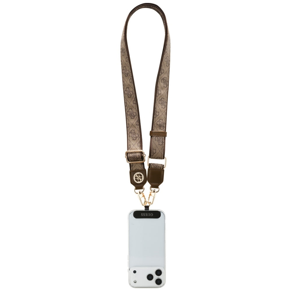 Lanière Téléphone Guess 4G Strass Logo Métallique, Marron