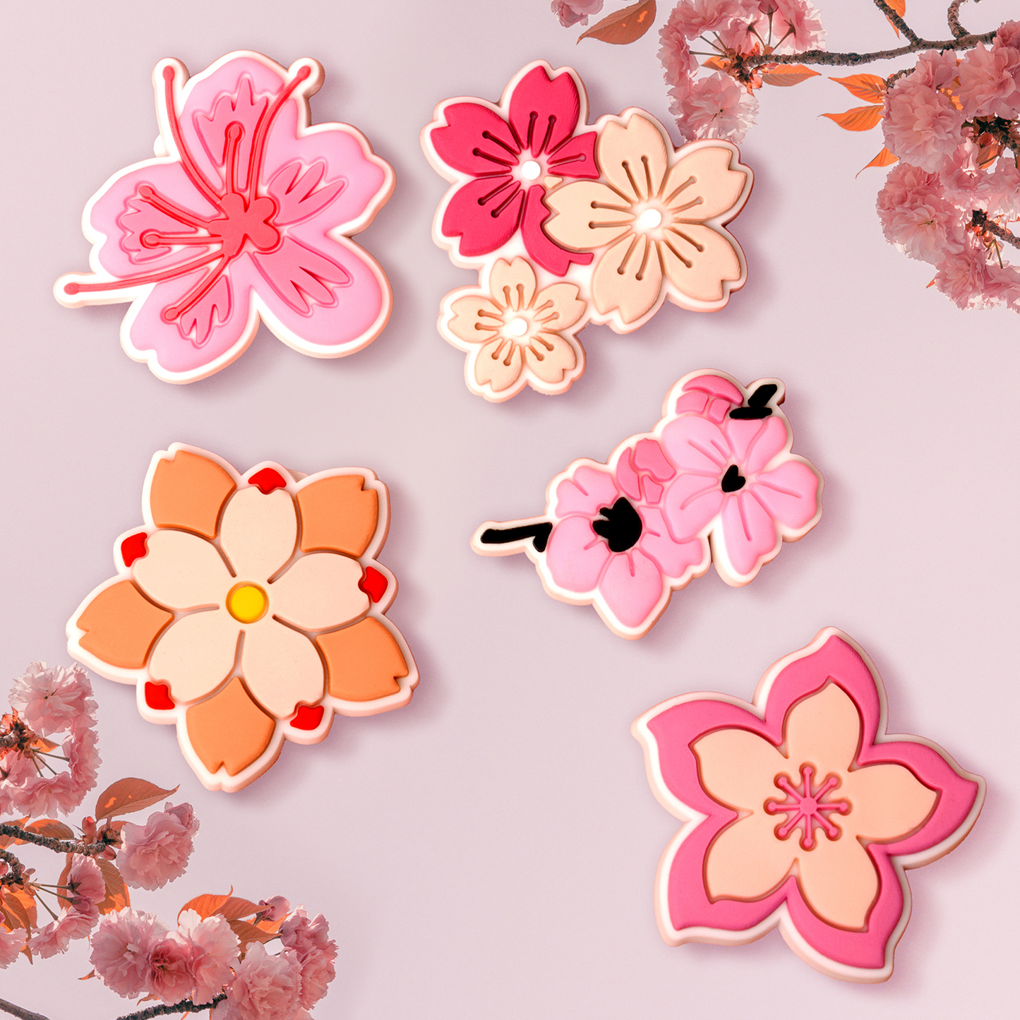Sticker 3D OEM Pink Blossom pour Coque de Téléphone / Tablette, Set de 5 pièces, Multicolore