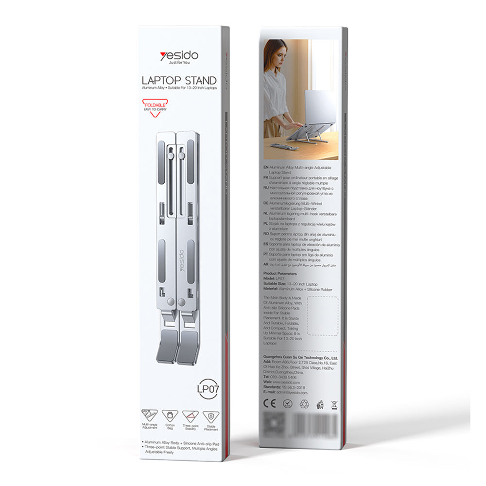 Support Yesido LP07 pour ordinateur portable 13 pouces - 20 pouces, Argenté