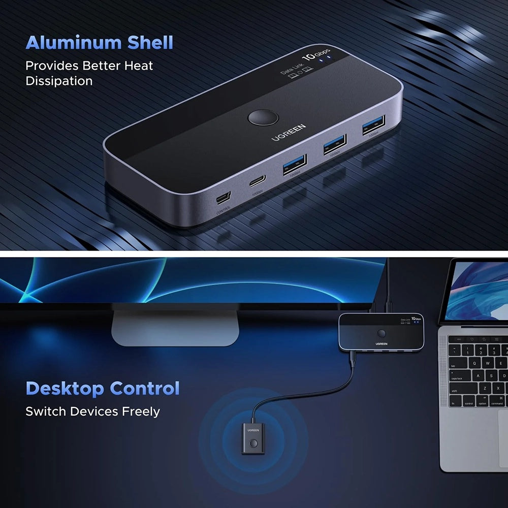 Switch USB UGREEN CM691 (45784), 3 x USB-A 3.2 - 1 x USB-C - 1 x miniUSB, Noir