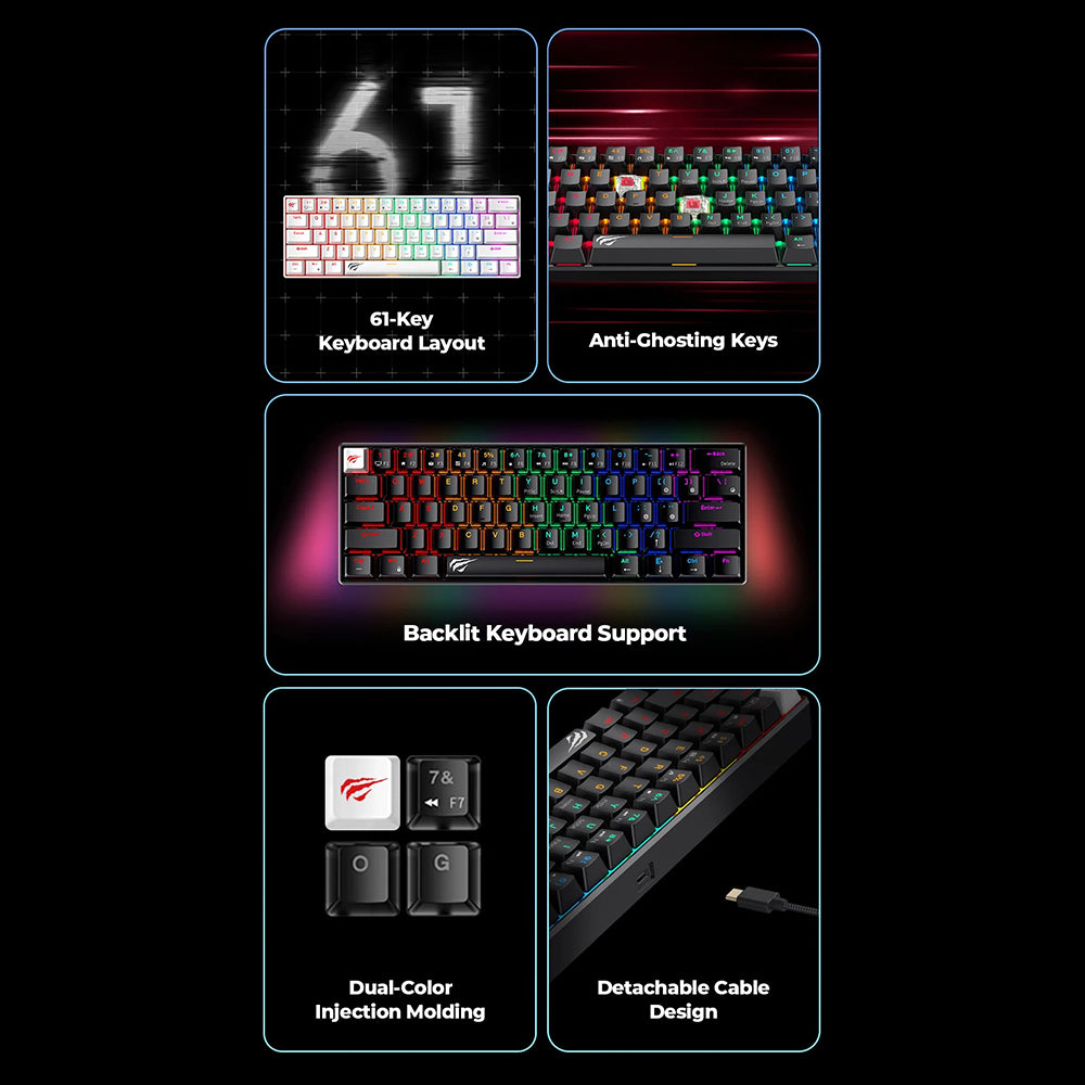 Clavier Gaming Filaire USB HAVIT KB903L, RGB, 1,8m, Transparent Blanc