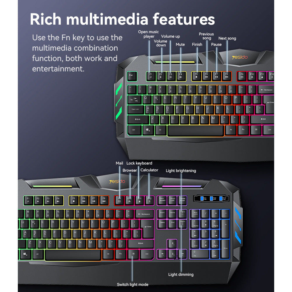 Clavier sans fil Yesido KB21, RGB, 1.5m, Noir