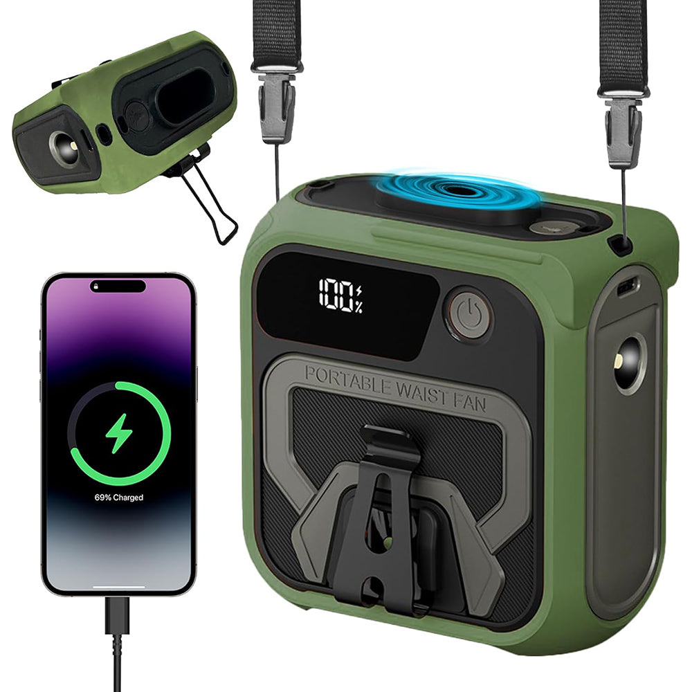 Ventilateur Portable Techsuit Z13 avec batterie externe 10000mAh, Vert