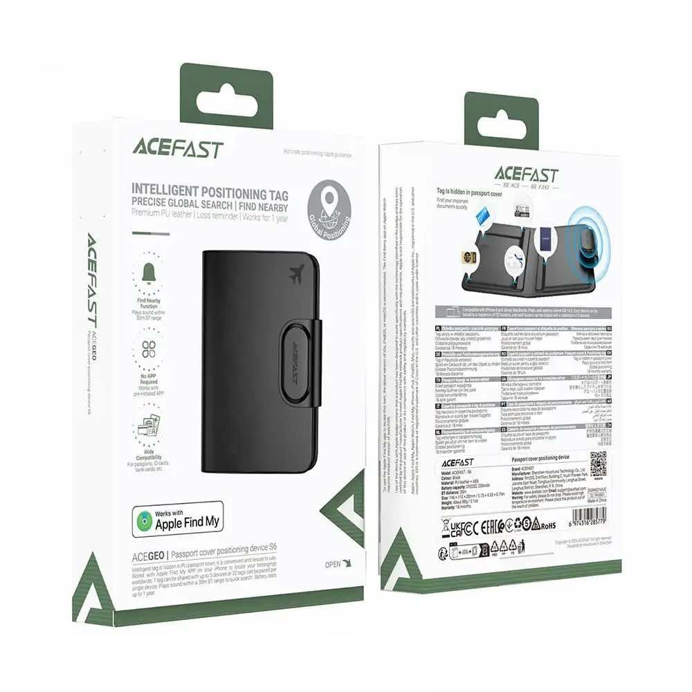 Acefast SmartTag Passport S6 pour séries iOS, Noir