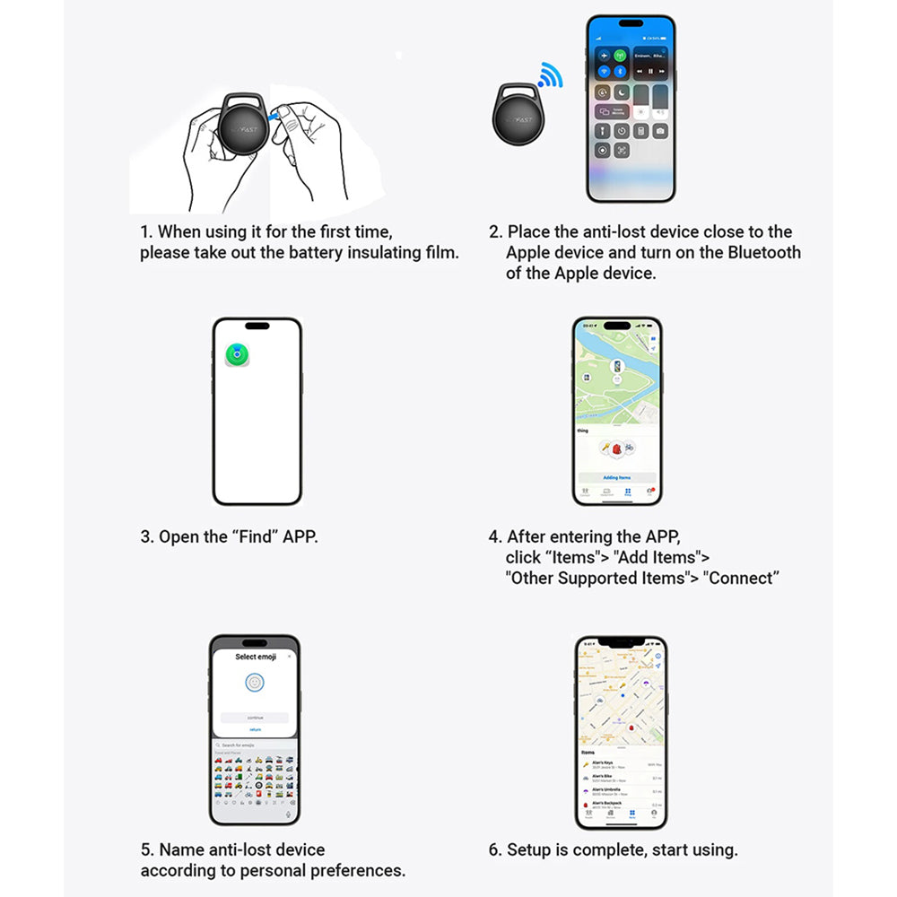Acefast SmartTag S2 pour séries iOS, Noir