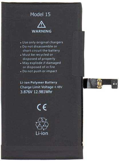 Batterie Apple iPhone 15, avec intégration de la bande Flex BMS (ne nécessite pas de soudure des contacts)