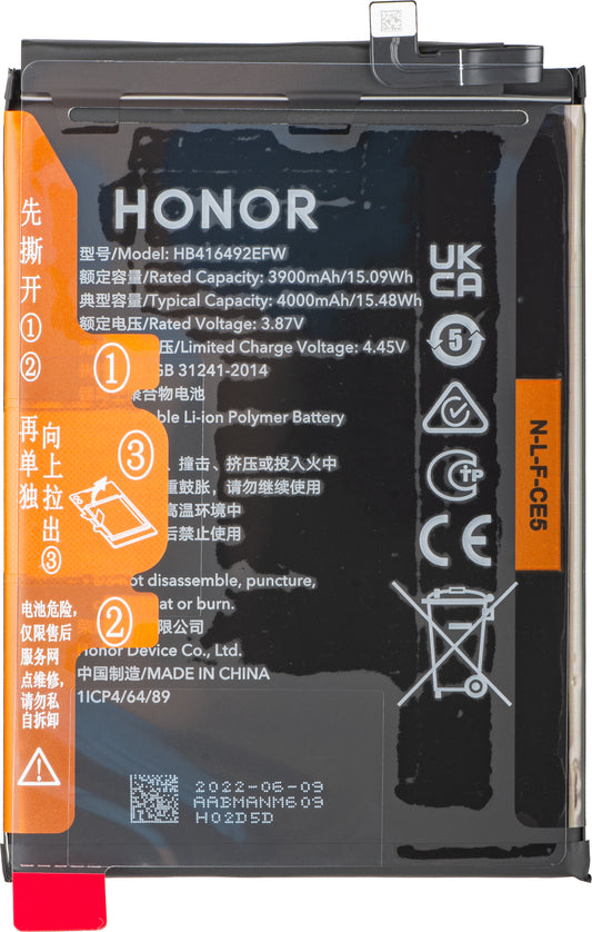 Batterie Honor X8 4G, HB416492EFW, Service Pack 2402AABM