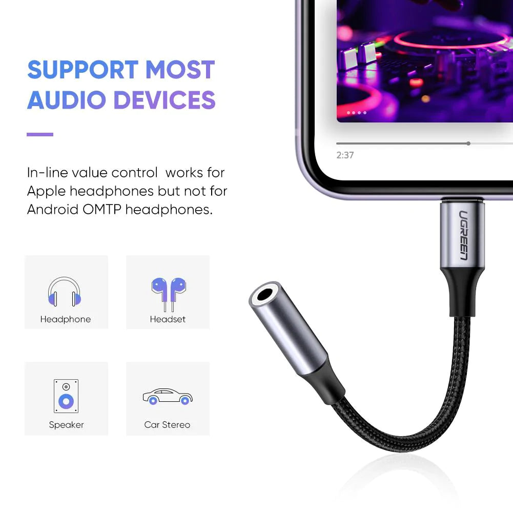 Adaptateur Audio Lightning - 3.5mm UGREEN US211 (30756), Noir