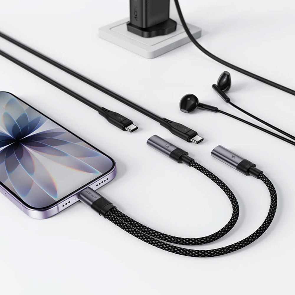 Adaptateur Audio USB-C - 2 x USB-C Acefast J14, Noir