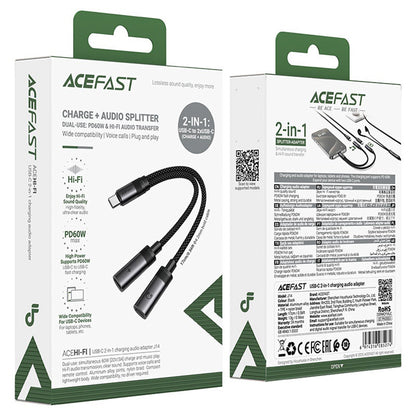Adaptateur Audio USB-C - 2 x USB-C Acefast J14, Noir