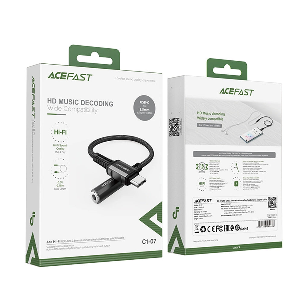 Adaptateur Audio USB-C - 3.5mm Acefast C1-07, Noir