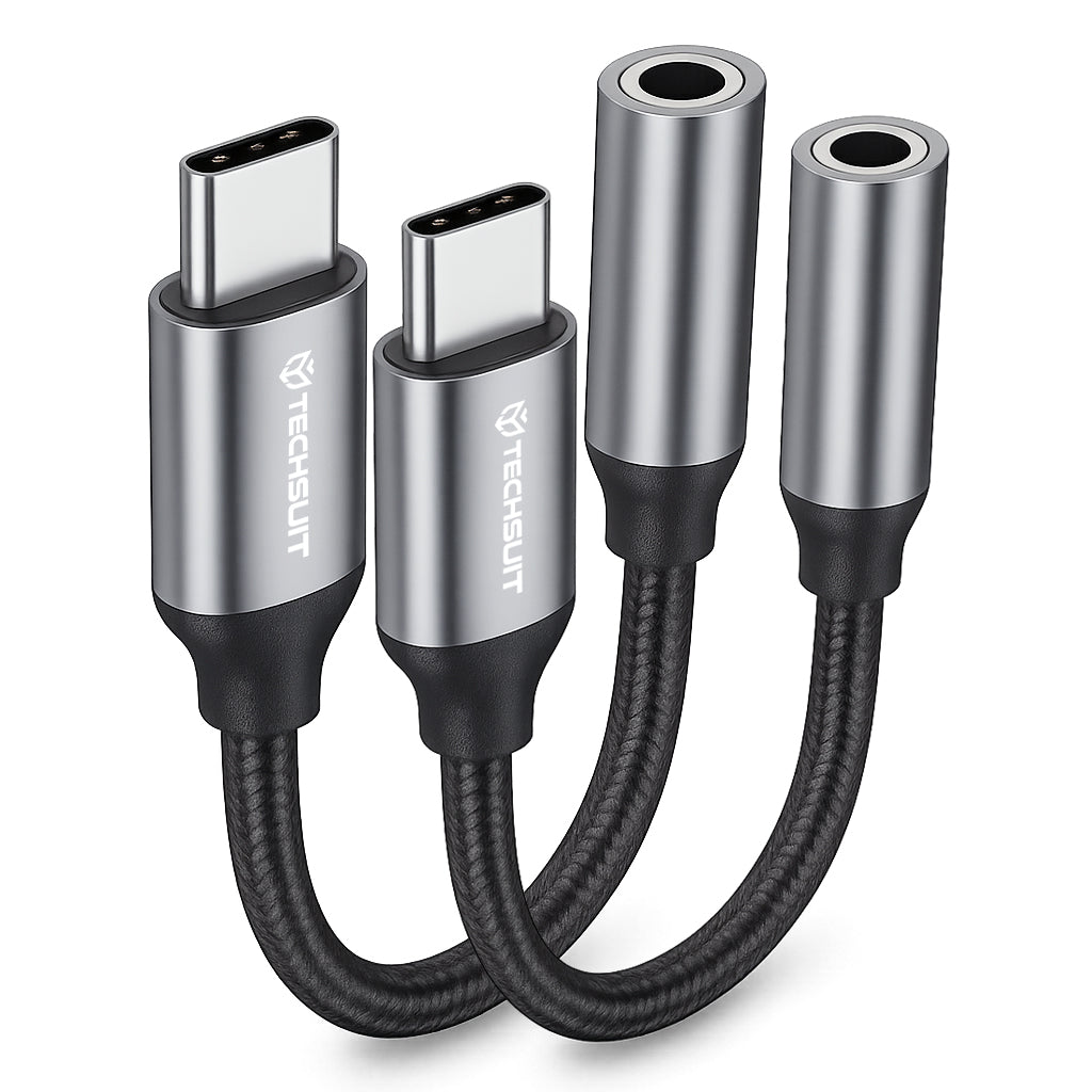 Adaptateur Audio USB-C - 3.5mm Techsuit AC12 FuseXound, Gris, Set 2 pièces