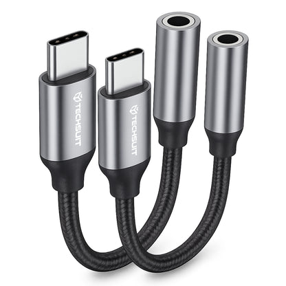 Adaptateur Audio USB-C - 3.5mm Techsuit AC12 FuseXound, Gris, Set 2 pièces
