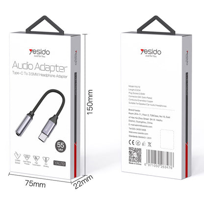 Adaptateur Audio USB-C - 3.5mm Yesido YAU19, Noir
