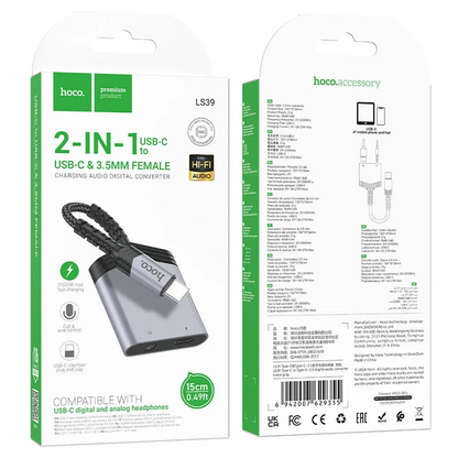 Adaptateur Audio USB-C - USB-C / 3.5mm HOCO LS39, Noir