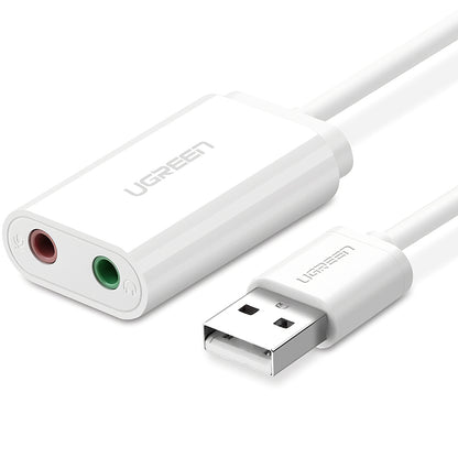 Carte son USB UGREEN US205, 2 x Jack 3.5mm, Blanche