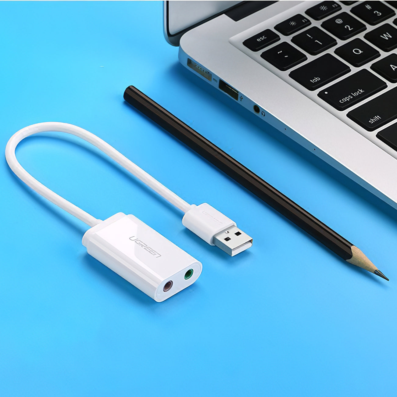 Carte son USB UGREEN US205, 2 x Jack 3.5mm, Blanche