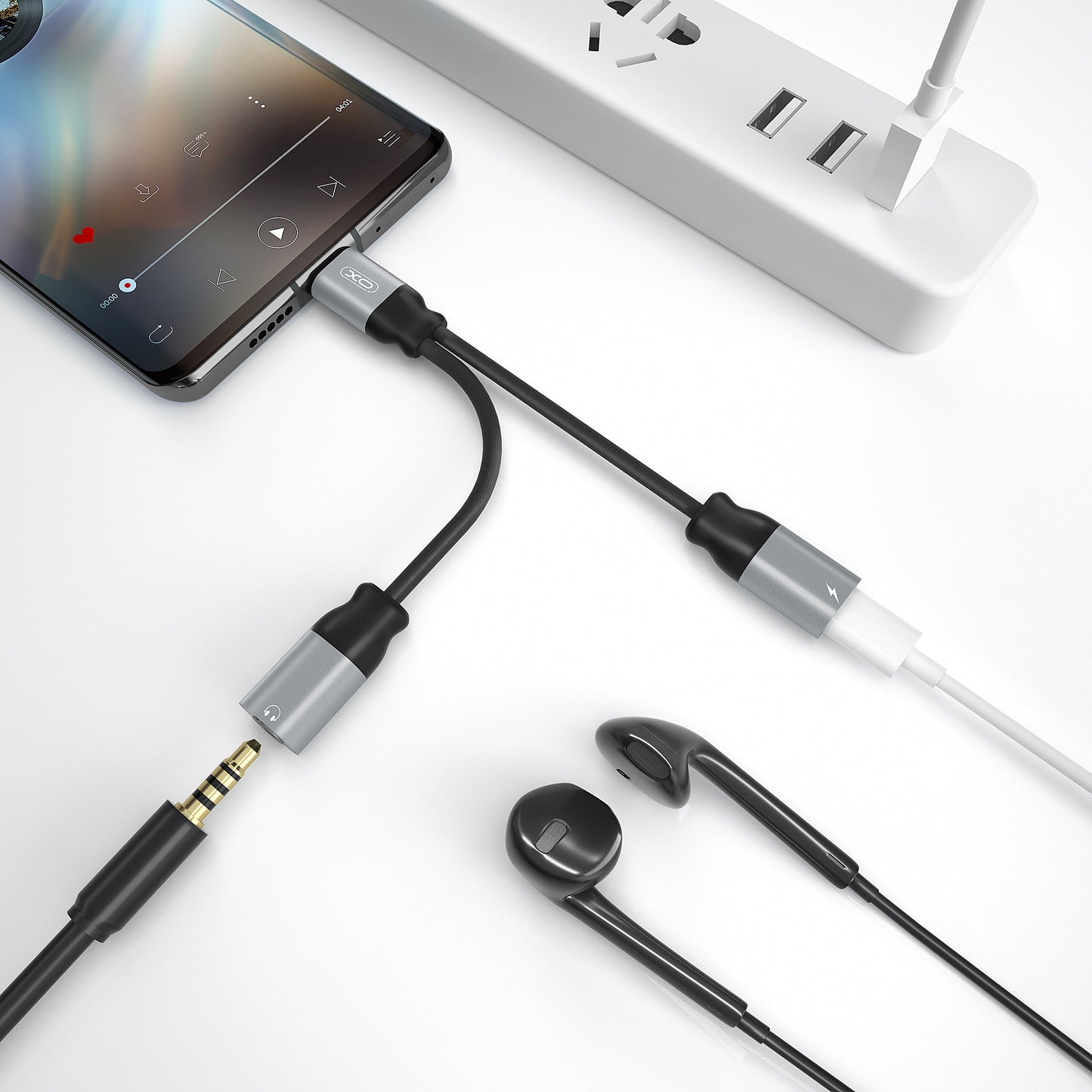 Adaptateur Audio USB-C - USB-C / 3.5mm XO Design NBR160B, Noir