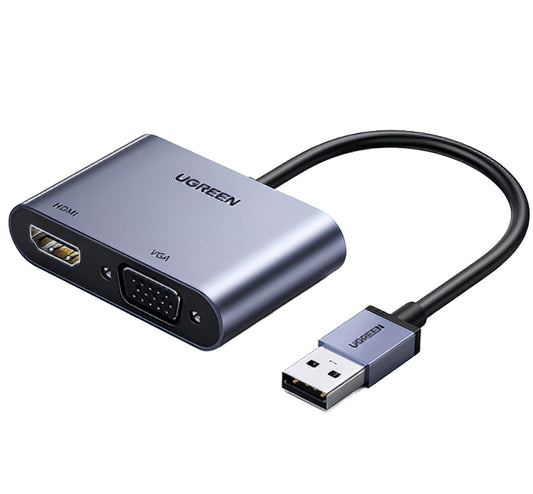 Adaptateur Vidéo UGREEN CM449, USB-A - HDMI / VGA, Gris