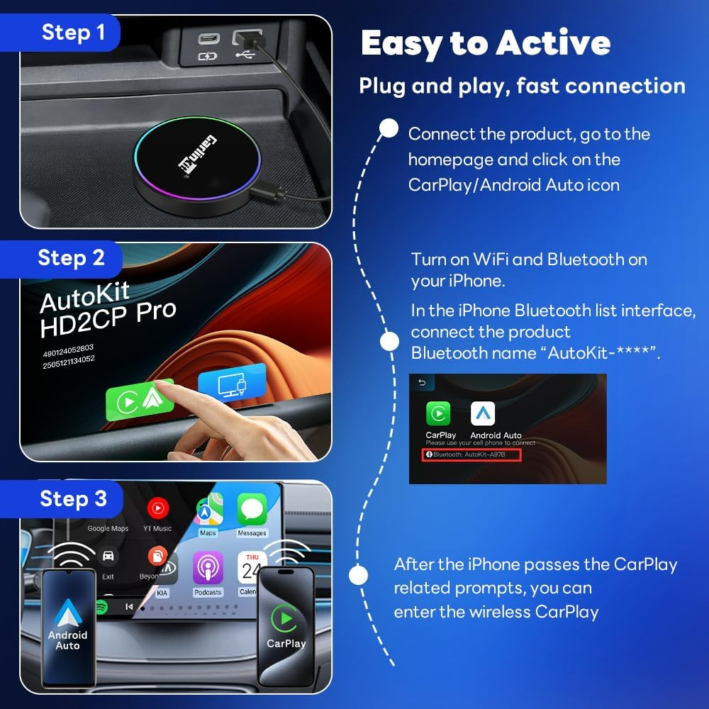 Adaptateur Carplay / Android Auto sans fil Carlinkit HD2CP Pro pour Apple iPhone / Android Series