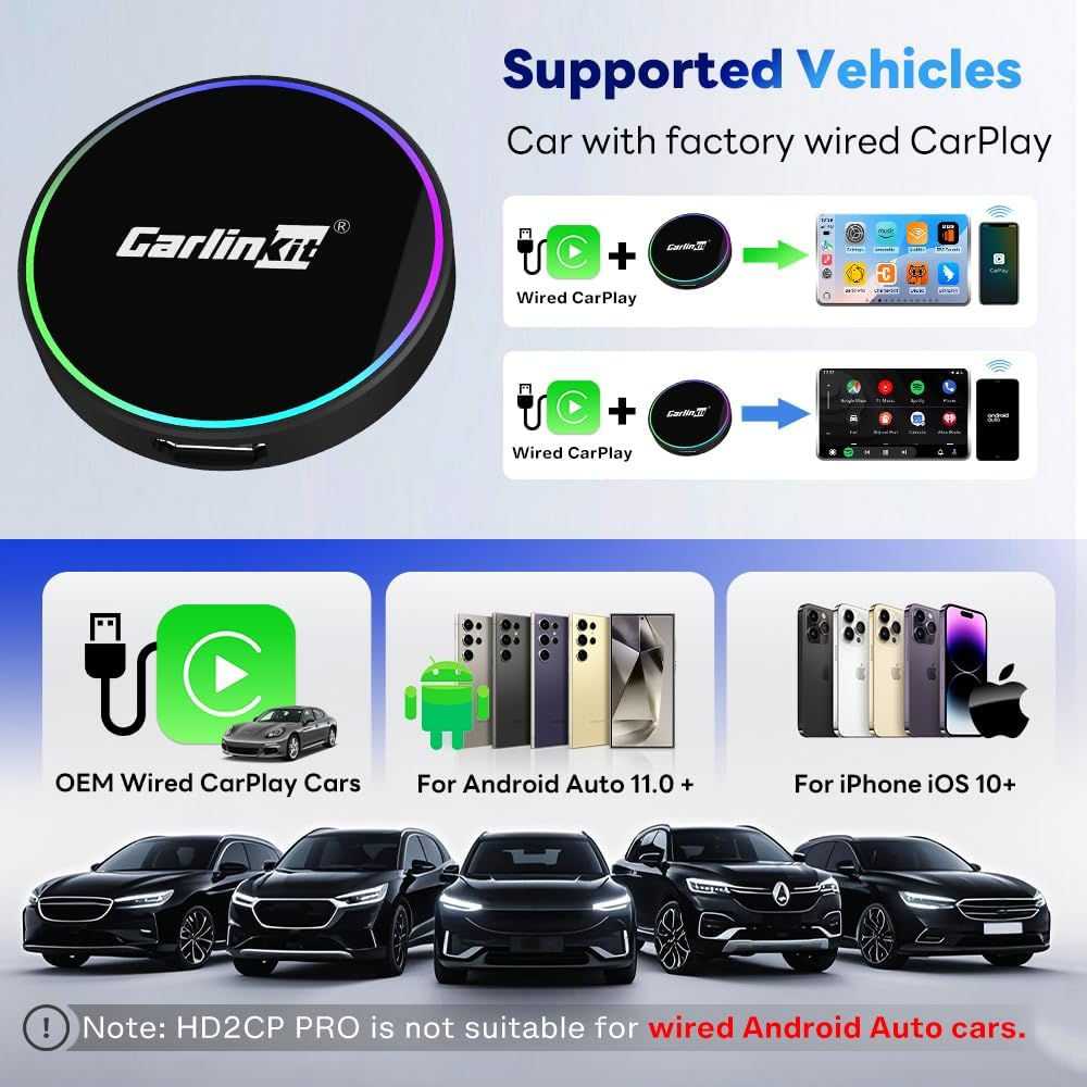 Adaptateur Carplay / Android Auto sans fil Carlinkit HD2CP Pro pour Apple iPhone / Android Series