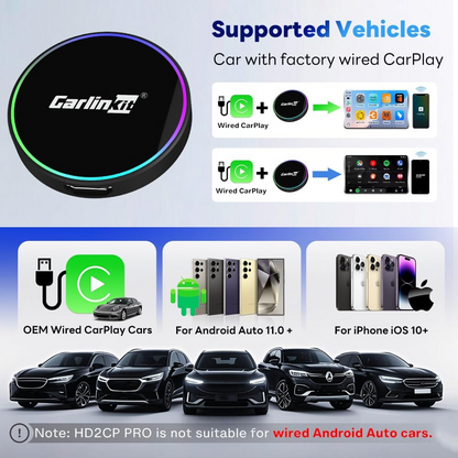 Adaptateur Carplay / Android Auto sans fil Carlinkit HD2CP Pro pour Apple iPhone / Android Series