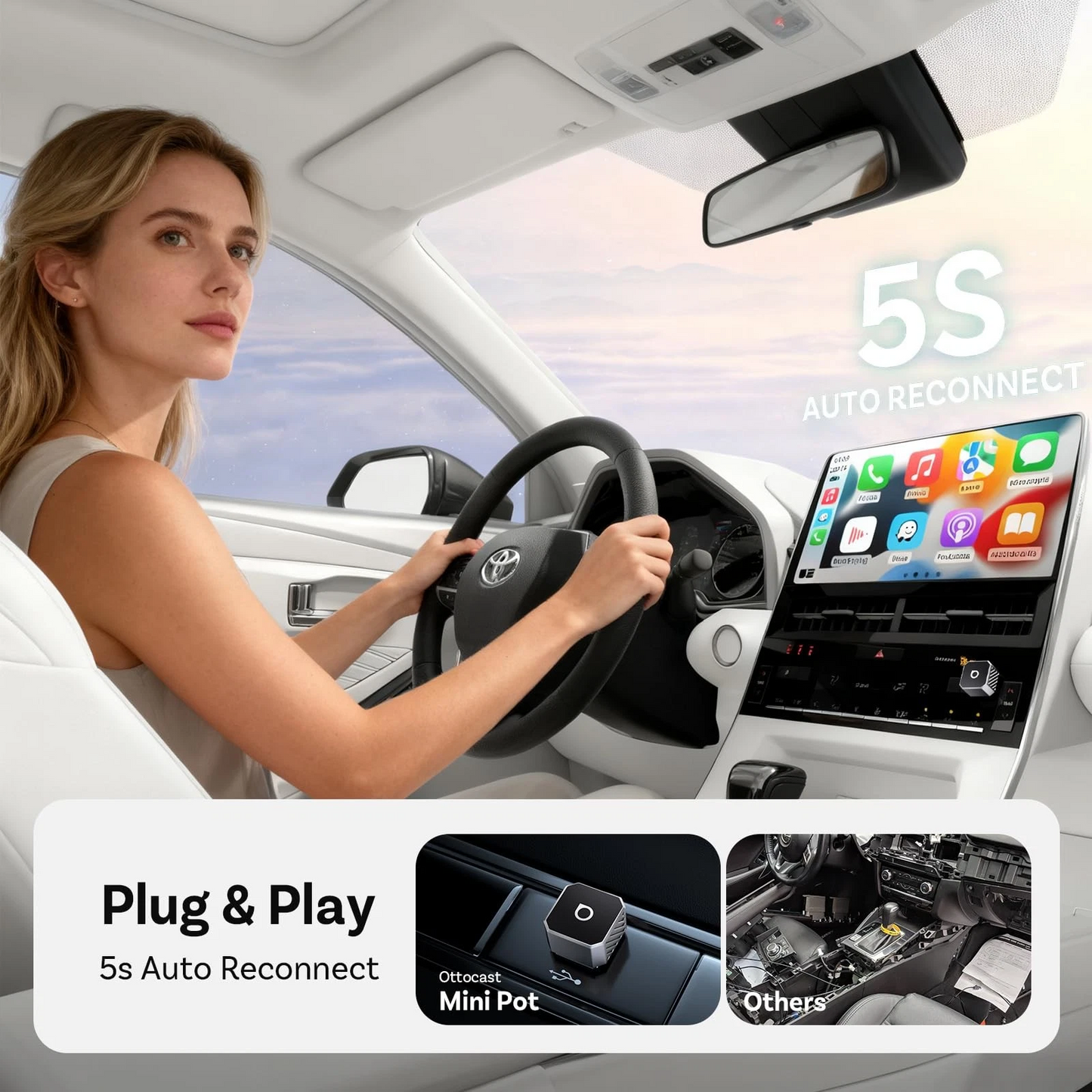 Ottocast Mini Cube Style C Wireless Carplay / Android Auto Adapter for Apple iPhone / Android Series CP88-T3