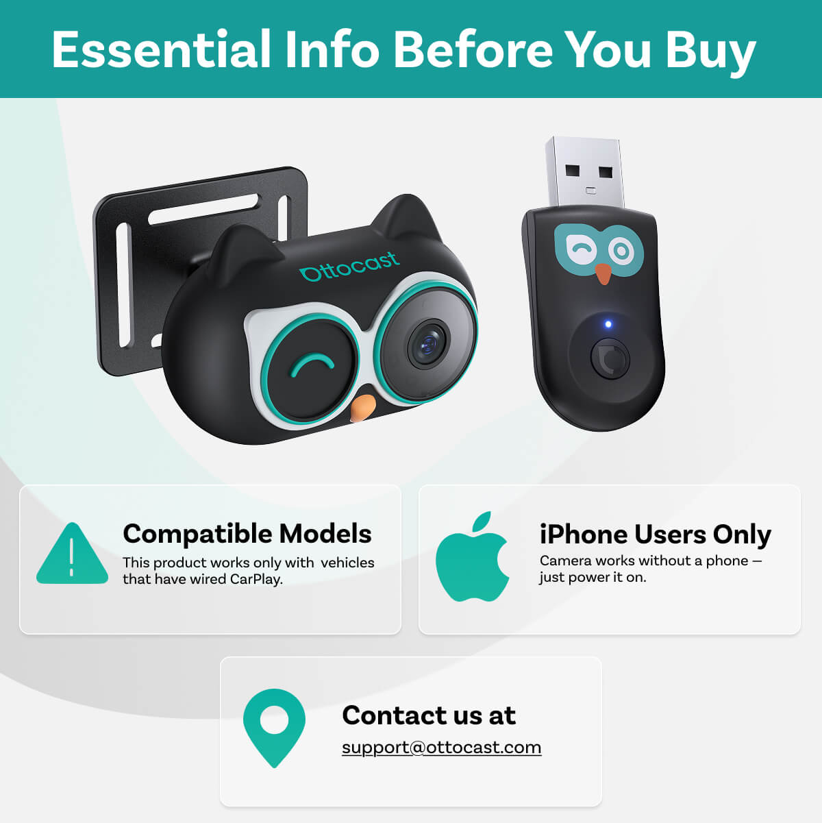 Adaptateur Carplay Auto Ottocast Cabin Care pour Apple iPhone Series CA520-T
