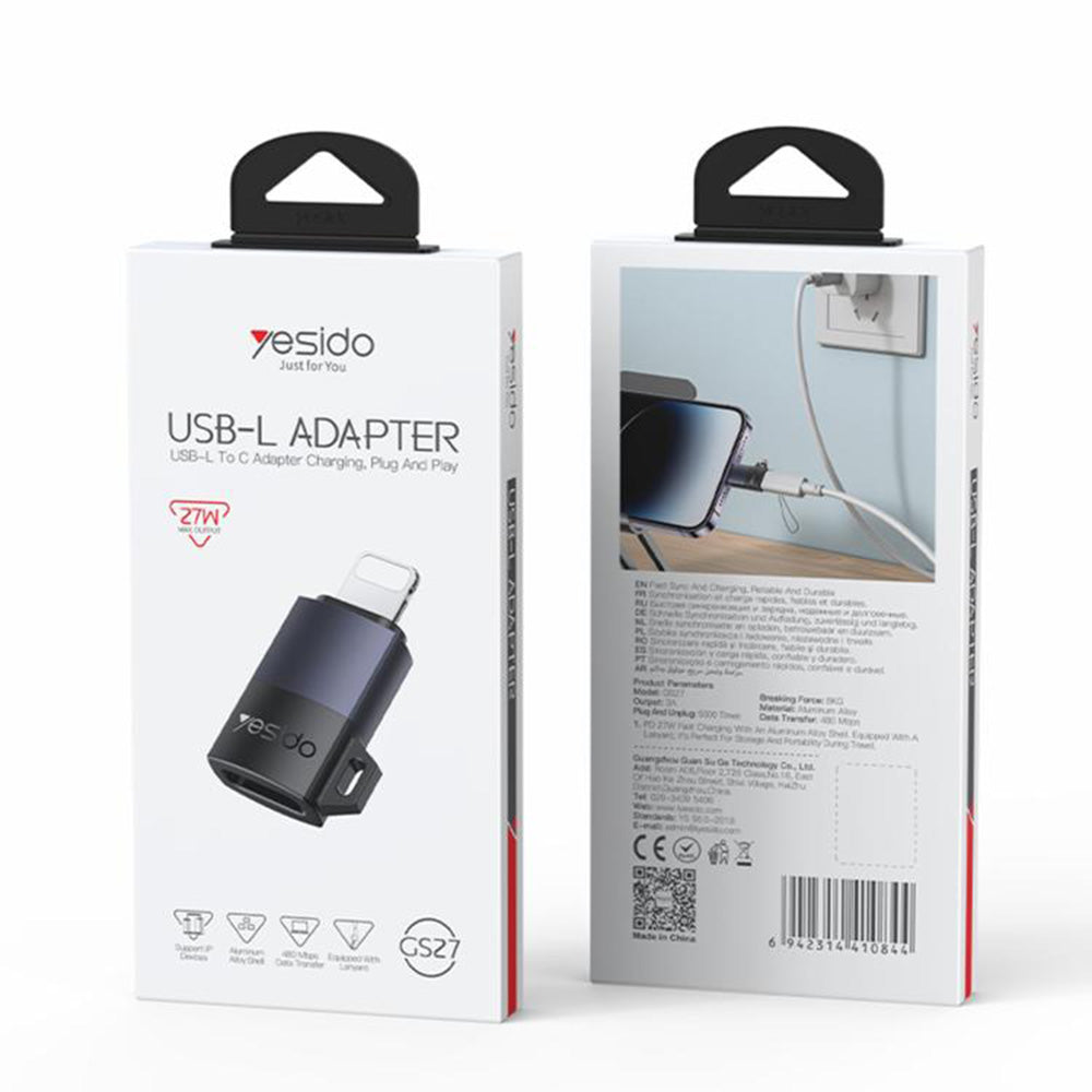 Adaptateur de données et de charge USB-C - Lightning Yesido GS27, Gris