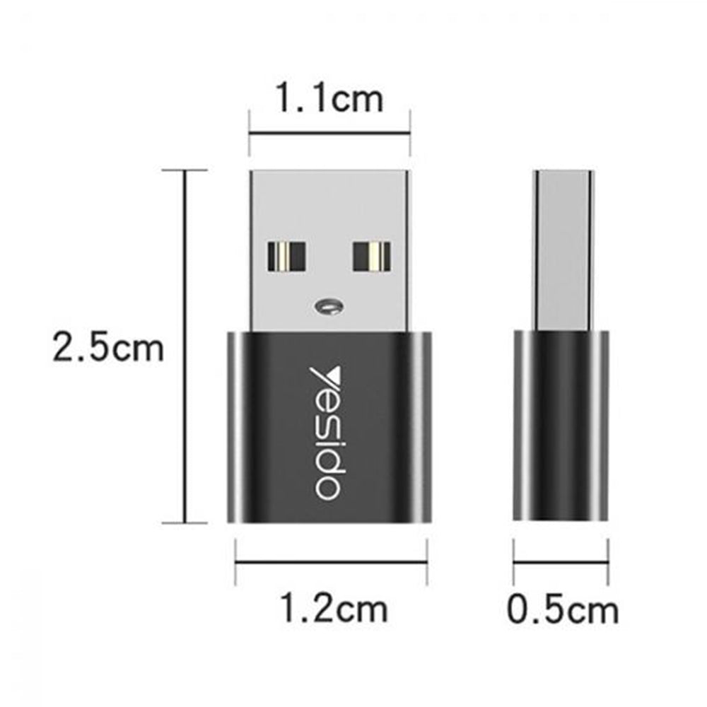 Adaptateur de Données et de Charge USB-C - USB-A Yesido GS09, Noir