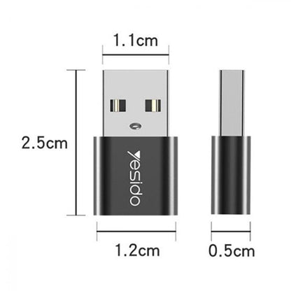 Adaptateur de Données et de Charge USB-C - USB-A Yesido GS09, Noir