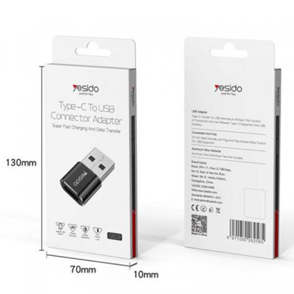 Adaptateur de Données et de Charge USB-C - USB-A Yesido GS09, Noir