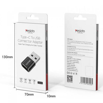 Adaptateur de Données et de Charge USB-C - USB-A Yesido GS09, Noir