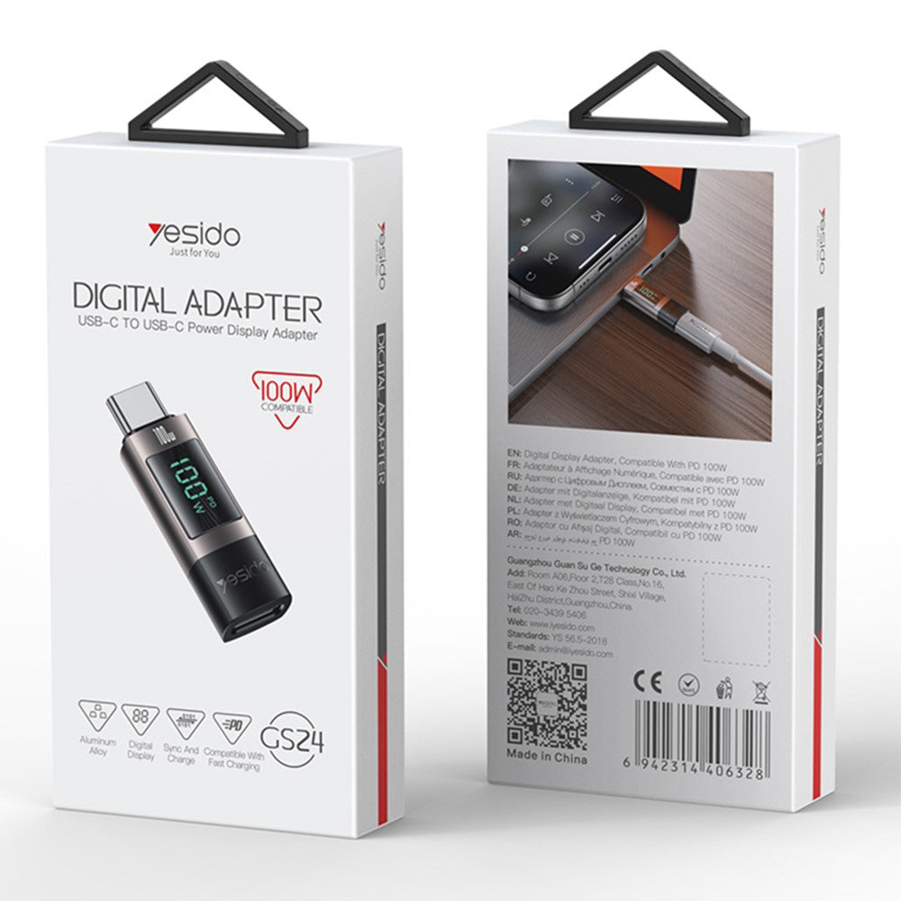 Adaptateur de Données et de Charge USB-C - USB-C Yesido GS24 Display, Gris