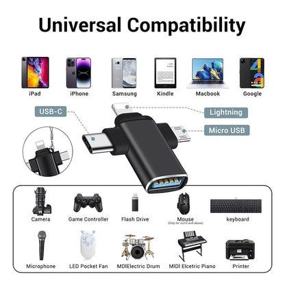 Adaptateur OTG Lightning / microUSB / USB-C - USB-A Techsuit A17 SoundVoltX, Noir