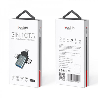 Adaptateur OTG Lightning / microUSB / USB-C - USB-A Yesido GS15, Noir