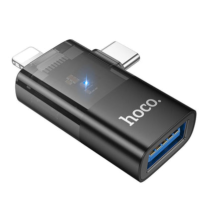 Adaptateur OTG Lightning / USB-C - USB-A HOCO UA36E, Noir