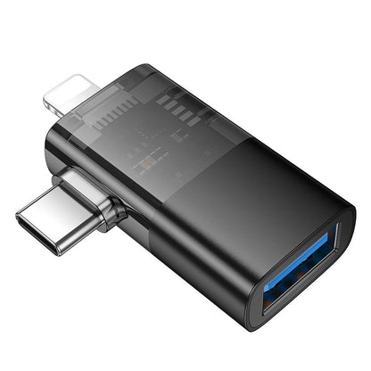 Adaptateur OTG Lightning / USB-C - USB-A HOCO UA36E, Noir