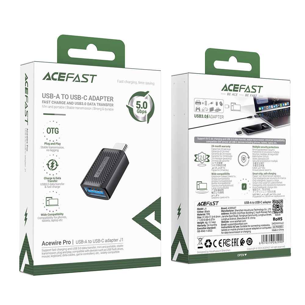Adaptateur OTG USB-C - USB-A Acefast J1, Noir