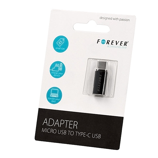 Adaptateur de Données et de Charge microUSB - USB-C Forever, Noir