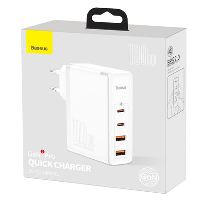 Chargeur réseau Baseus GaN2 Pro, 100W, 3A, 2 x USB-A - 2 x USB-C, blanc CCGAN2P-L02