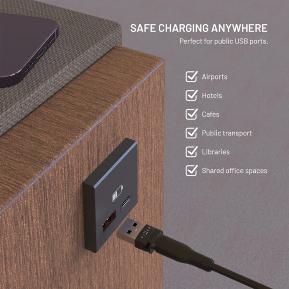 Adaptateur USB Blocage de Données Fixed, USB-A / USB-C, 2en1, Noir
