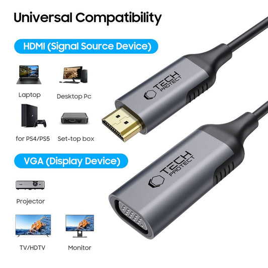 Adaptateur Vidéo Tech-Protect Ultraboost, VGA - HDMI, 1080P, Noir