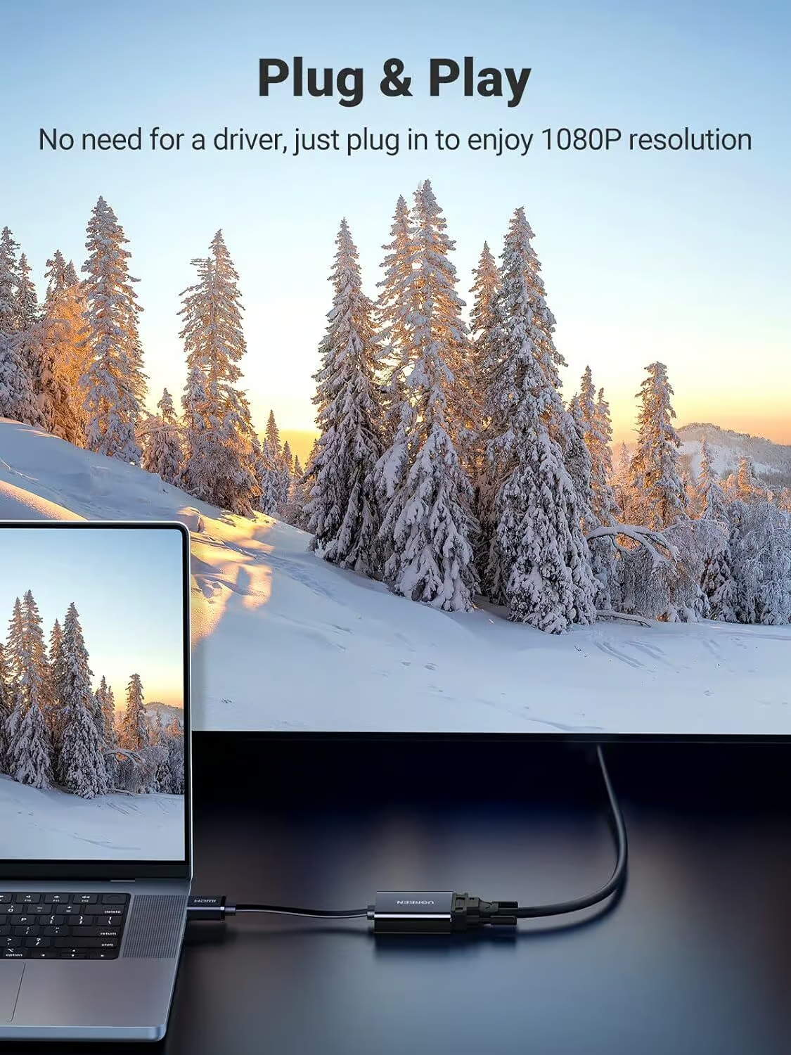 Adaptateur Vidéo UGREEN CM611 (90813), HDMI - VGA, 1080P, Noir