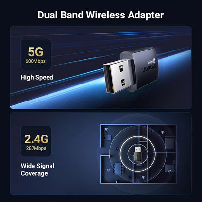 Adaptateur sans fil UGREEN CM762 (35264), Dual Band, Wi-Fi 6, 600Mbps, Noir