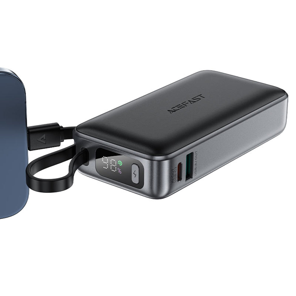 Batterie Externe Acefast M7, 10000mAh, 30W, QC + PD, 1 x USB-A - 2 x USB-C, Noire.