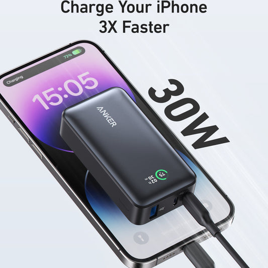 Batterie Externe Anker 533, 10000mAh, 30W, QC + PD, 1 x USB-A - 2 x USB-C, Noire A1256G11