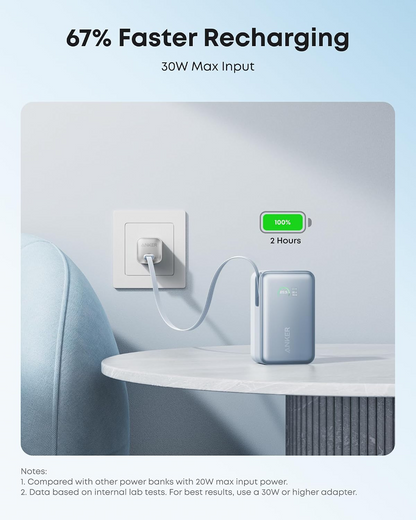 Batterie Externe Anker Nano, 10000mAh, 45W, QC + PD, 1 x USB-A - 2 x USB-C, Bleue