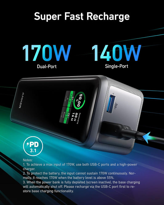 Batterie externe Anker Prime, 27650mAh, 250W, QC + PD, 1 x USB-A - 2 x USB-C, Noir A1340011 A1340011