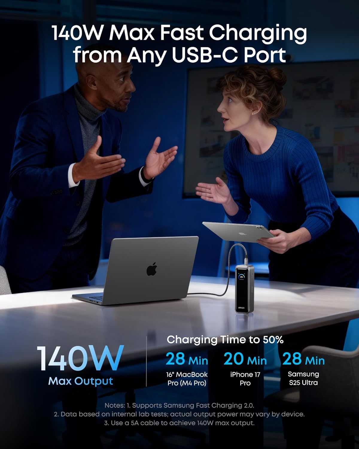 Batterie Externe Anker Prime, 20100mAh, 220W, QC + PD, 1 x USB-A - 2 x USB-C, Noire A110BH11